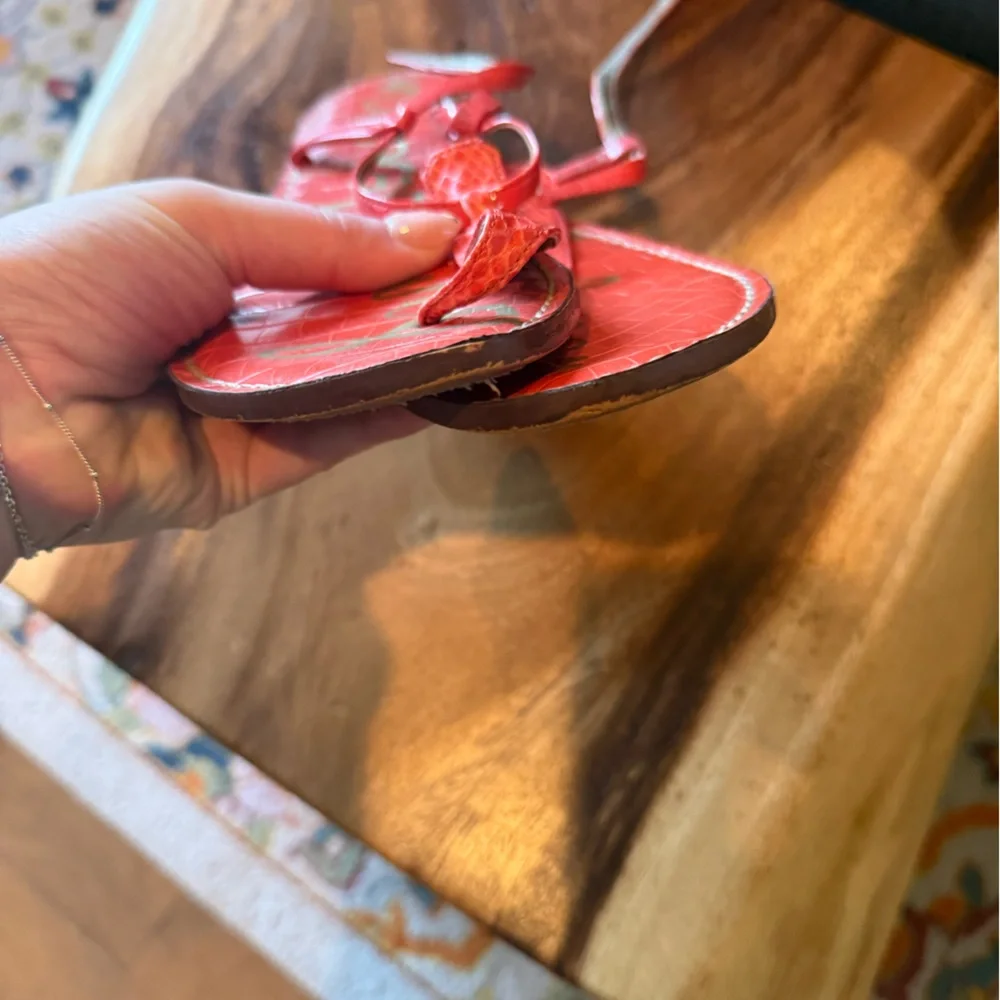 Sam Edelman Red Croc-Embossed Sandals - Picture 3 of 4
